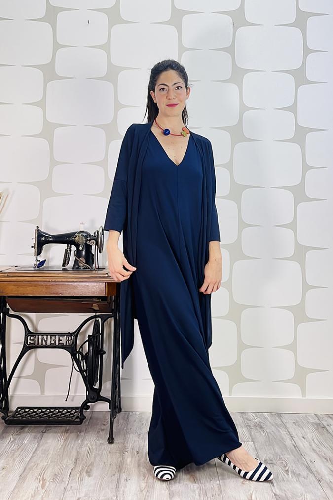 OUTFIT con Tuta Elysuite sartoriale blu e Cardigan Take sartoriale blu